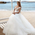 NumberSea  vestido Boho Wedding Dresses A-line Lace Bodice Off-white Tulle Beach Bridal Gown V-neck Cap Sleeves robe femme mariages