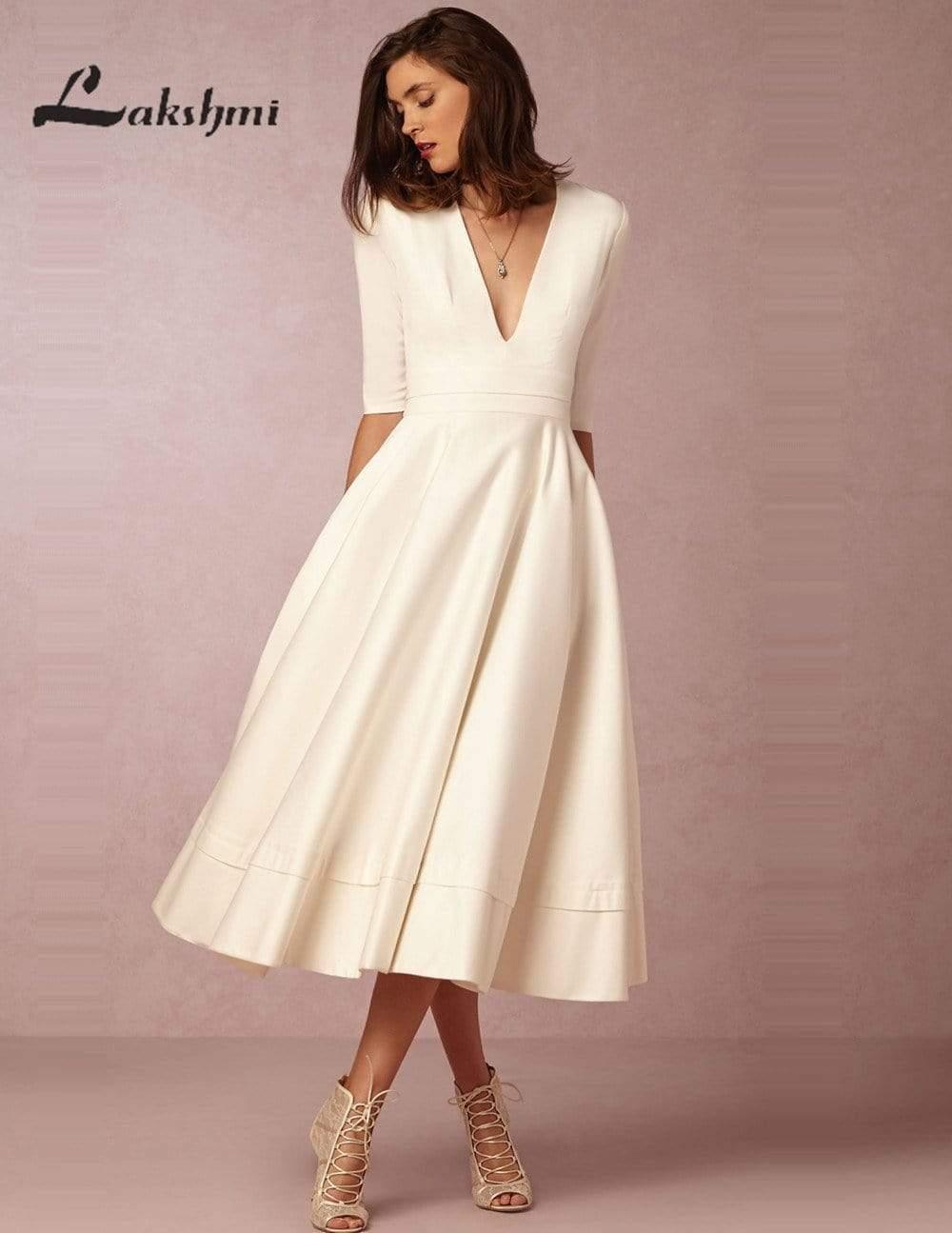 NumberSea  Wedding Dress Half Sleeves Vintage Bridal Gown