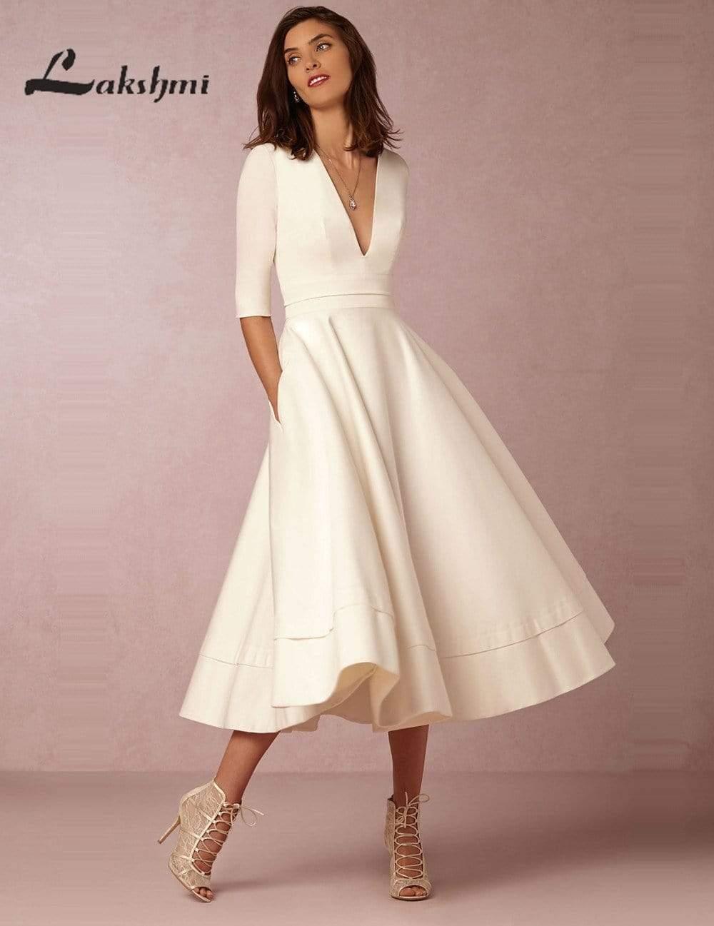 NumberSea  Wedding Dress Half Sleeves Vintage Bridal Gown
