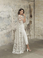 NumberSea 2025 Wedding Jumpsuit With Cape Beach Wedding Dresses V Neck Tea Length Lace Bridal Outfit Wedding Gowns