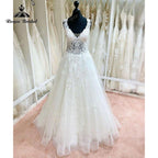 NumberSea 2025 Robe Mariee A Line Wedding Dress V Neck Lace Applique Backless Court Tank Bridal Gown vestido de noiva praiano Custom Made