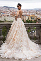 NumberSea 3D Floral Appliques Lace Wedding Dresses Vintage Champagne