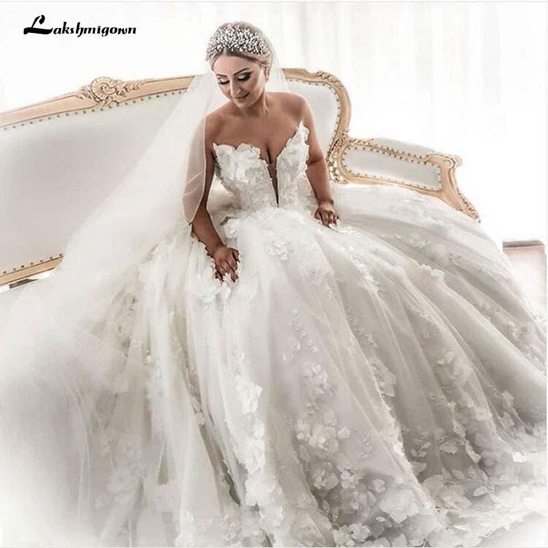 NumberSea 3D Flowrers Ball Gown Wedding Dresses Luxury Lace Appliqued
