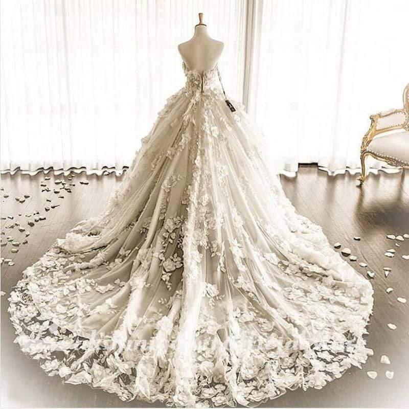 NumberSea 3D Flowrers Ball Gown Wedding Dresses Luxury Lace Appliqued