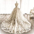 NumberSea 3D Flowrers Ball Gown Wedding Dresses Luxury Lace Appliqued