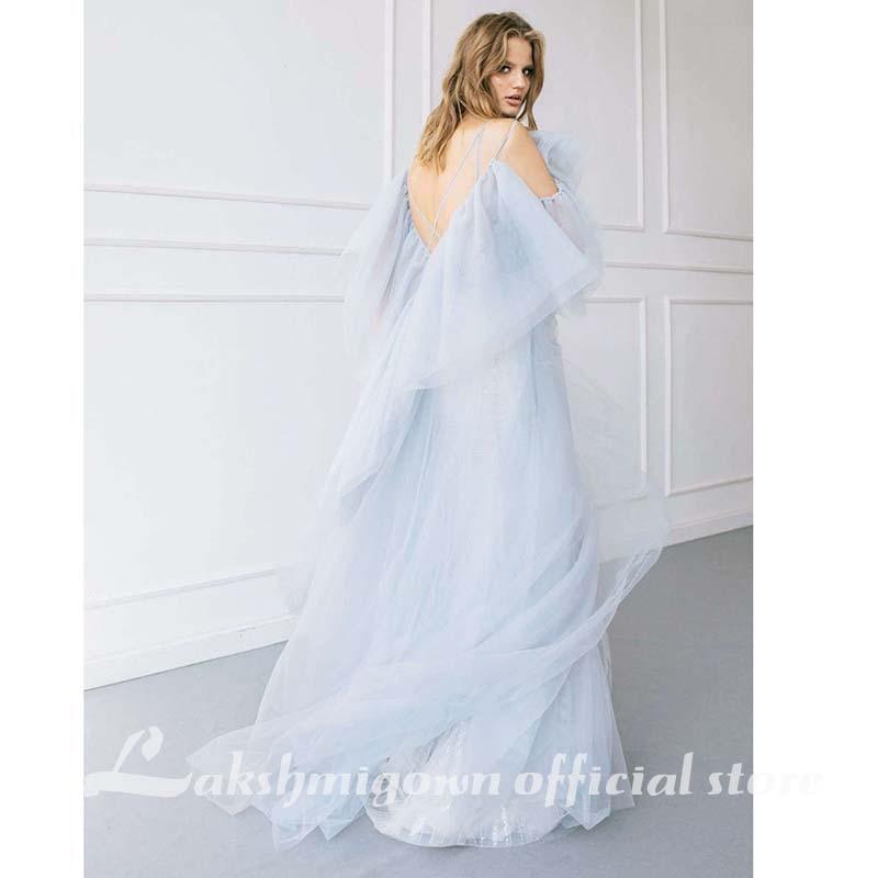 NumberSea A Line Beach Wedding Dresses Spaghetti Strap Tulle Backless