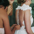 NumberSea A-Line Jewel Sweep Train White Tulle Wedding Dress With Appliques,MW428