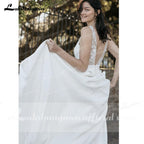 NumberSea A Line Lace Sleeveless Beach Boho Romantic Wedding Dresses
