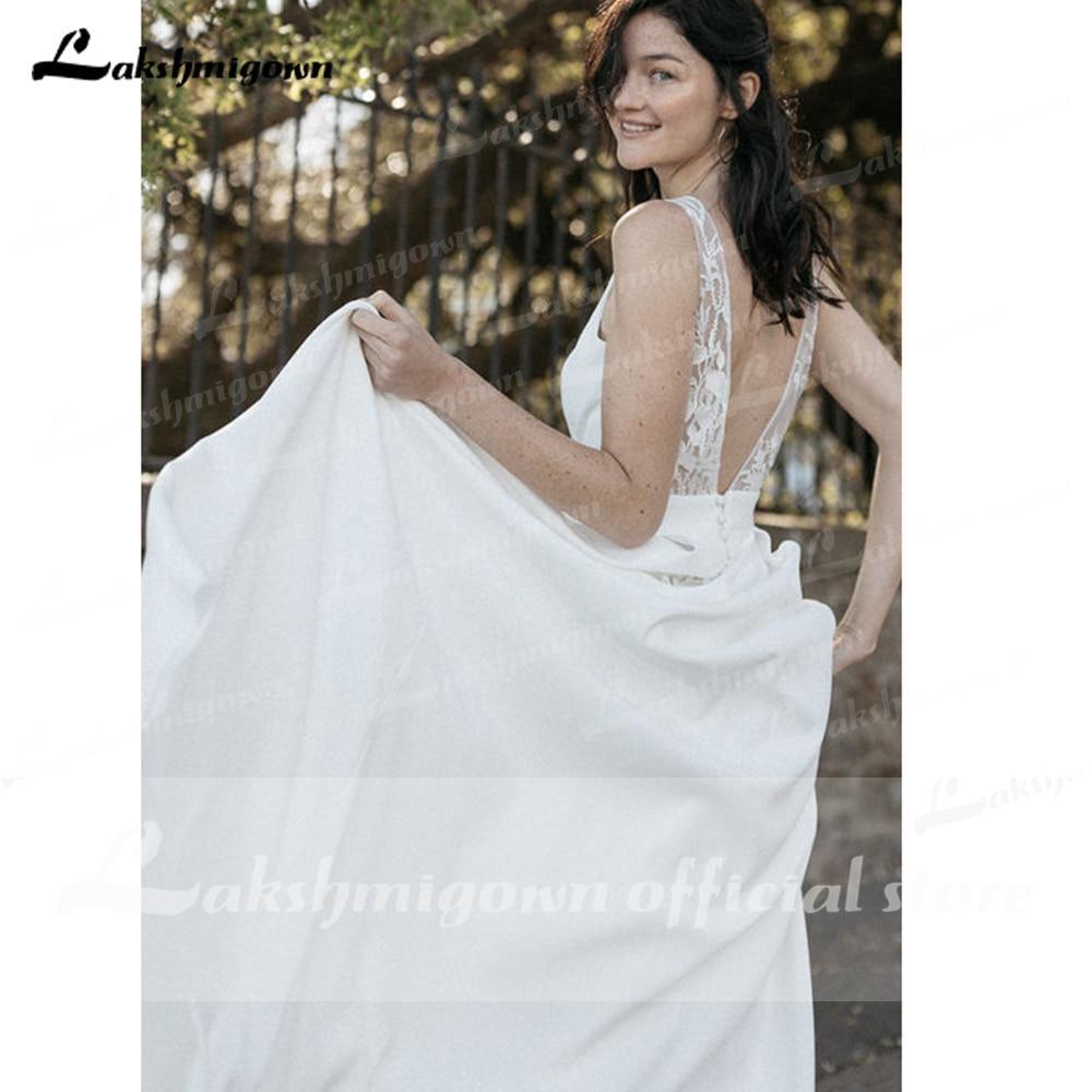 NumberSea A Line Lace Sleeveless Beach Boho Romantic Wedding Dresses