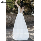 NumberSea A Line Lace Sleeveless Beach Boho Romantic Wedding Dresses