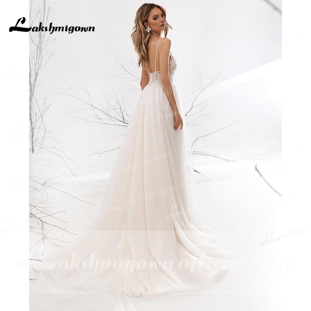NumberSea A Line Long Sleeve V Neck Lace Backless Wedding Dresses