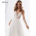 NumberSea A Line Long Sleeve V Neck Lace Backless Wedding Dresses
