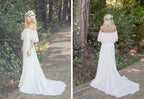 NumberSea A-line Off the Shoulder Bohemian Lace Chiffon Ivory Summer Beach Wedding Dresses,MW344
