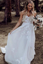 NumberSea A-Line Sweetheart Sweep Train Wedding Dress with Appliques Beading, MW309