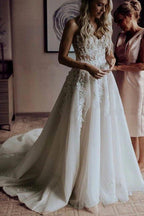 NumberSea A-Line Sweetheart Sweep Train Wedding Dress with Appliques Beading, MW309
