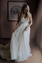 NumberSea A-Line Sweetheart Sweep Train Wedding Dress with Appliques Beading, MW309