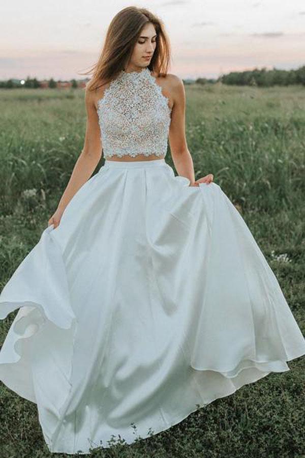 NumberSea A-line Two Pieces Lace Top Wedding Dresses With Pockets, Bridal Gown, MW837