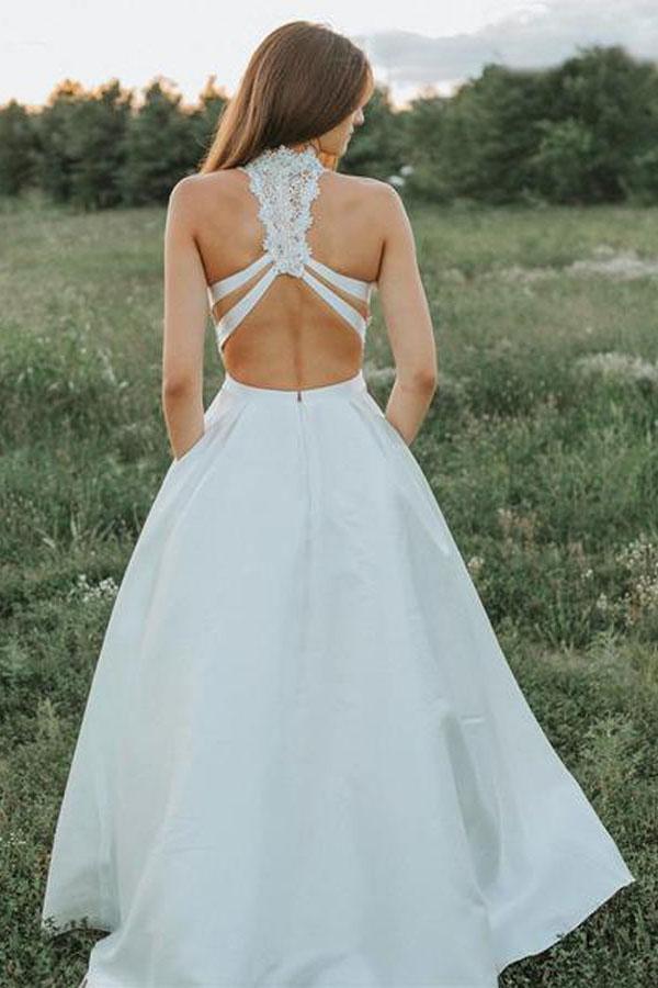 NumberSea A-line Two Pieces Lace Top Wedding Dresses With Pockets, Bridal Gown, MW837