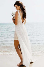 NumberSea A-line V-neck Detachable Train Summer Bridal Gown, Beach Wedding Dress, MW740
