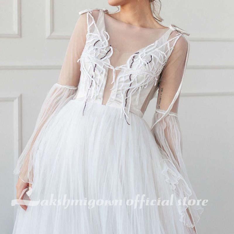 NumberSea A-Line Wedding Dresses Strapless Lace Taffeta Tulle Sleeveless