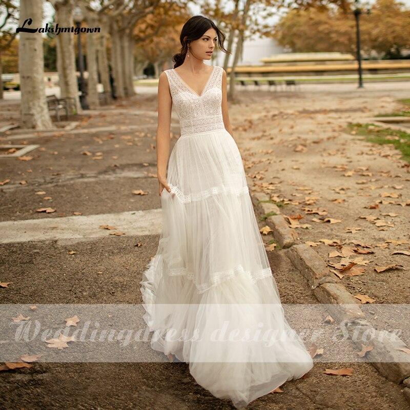 NumberSea A Line Wedding Dresses V Neck Beach Bohemian