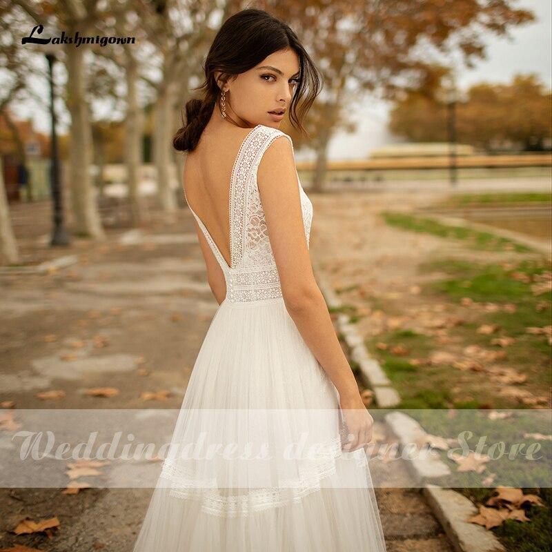 NumberSea A Line Wedding Dresses V Neck Beach Bohemian