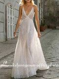 NumberSea A-Line Wedding Dresses V Neck Spaghetti Strap Boho