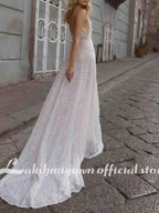 NumberSea A-Line Wedding Dresses V Neck Spaghetti Strap Boho