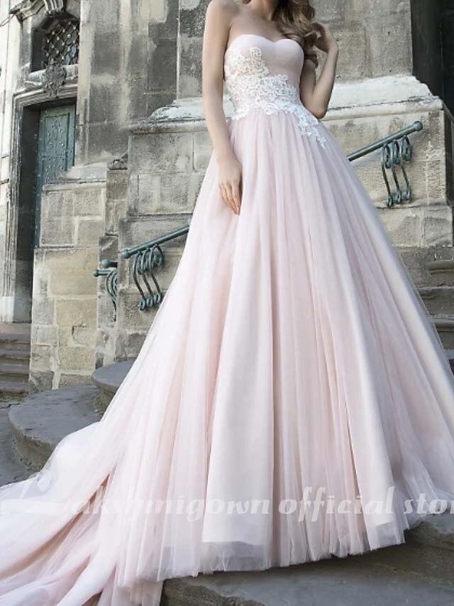 NumberSea A-Line Wedding Dresses V Neck Sweep / Brush Train