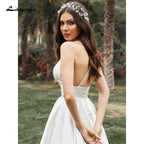 NumberSea A-Line/Princess Spaghetti Strap Wedding Dress Ruffles V-neck Sleeveless Soft Satin Tea-Length Backless Simple vestidos de novia