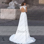 NumberSea Abiti Donna Modest Bridal A Line Wedding Dress Summer 2021 Simple V-neck Backless Beach Wedding Dresses Long Train Lakshmigown