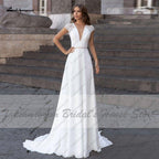 NumberSea Abiti Donna Modest Bridal A Line Wedding Dress Summer 2021 Simple V-neck Backless Beach Wedding Dresses Long Train Lakshmigown