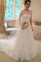 NumberSea Affordable Cap Sleeve Lace A Line Wedding Dresses, Long Wedding Gowns, Bridal Dress, MW113