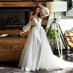 NumberSea African White Satin Mermaid Wedding Dress 2 in 1Puffy Sleeves