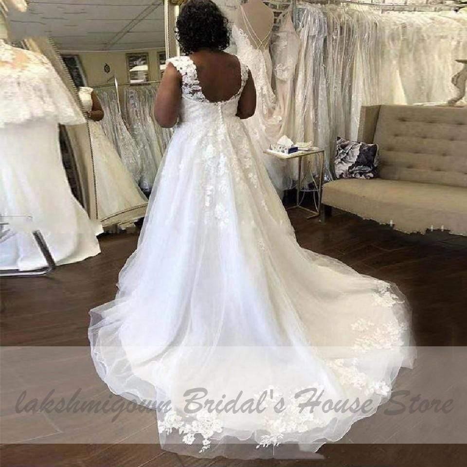 NumberSea African White Wedding Dress Plus Size Lace Appliques Bridal Dress