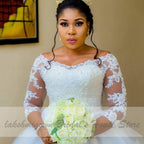 NumberSea African White Wedding Gowns with Sleeves Plus Size Wedding Dress