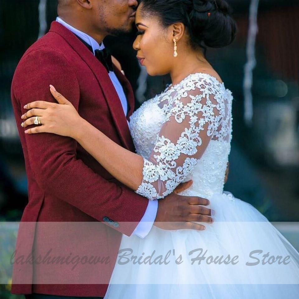 NumberSea African White Wedding Gowns with Sleeves Plus Size Wedding Dress