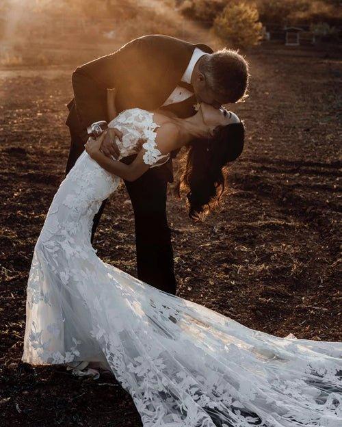 NumberSea Amazing Mermaid Off the shoulder Tull Applique Rustic Wedding Dress,MW504