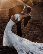 NumberSea Amazing Mermaid Off the shoulder Tull Applique Rustic Wedding Dress,MW504