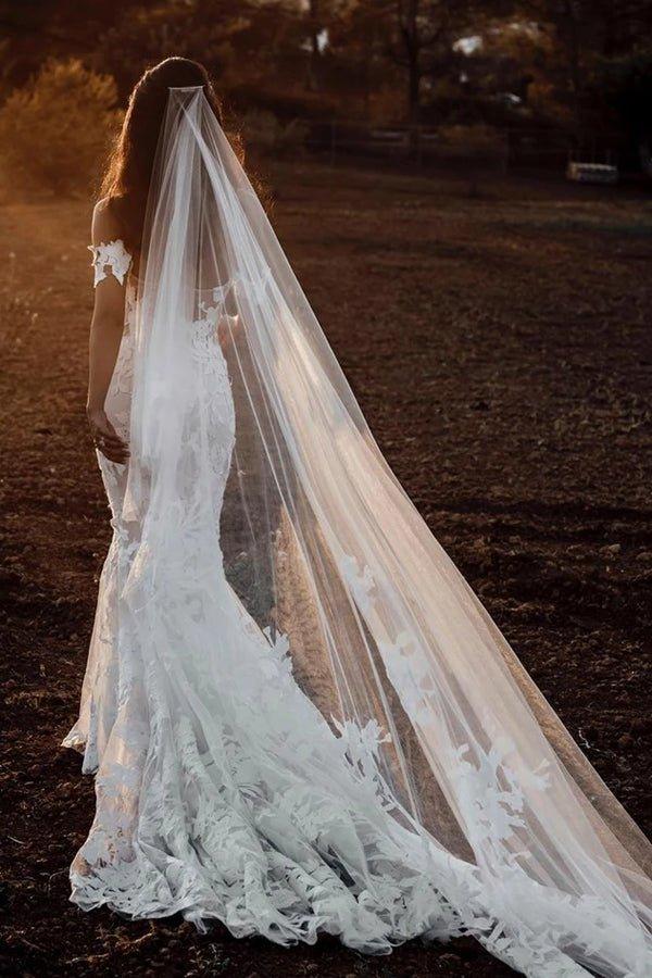 NumberSea Amazing Mermaid Off the shoulder Tull Applique Rustic Wedding Dress,MW504