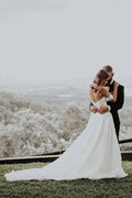 NumberSea Appliqued Tulle Wedding Dresses Sweep Train A-line Long Bridal Gowns,MW455