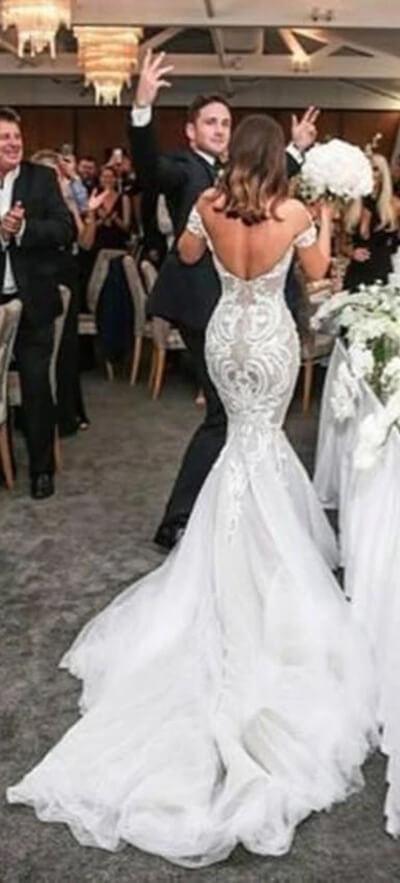 NumberSea Attractive Off Shoulder Lace Mermaid Long Wedding Dress with Appliques, MW118