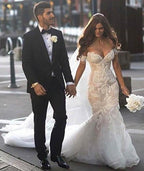 NumberSea Attractive Off Shoulder Lace Mermaid Long Wedding Dress with Appliques, MW118