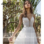 NumberSea Back Open V Neck Lace Chiffon Wedding Dresses