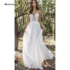 NumberSea Back Open V Neck Lace Chiffon Wedding Dresses