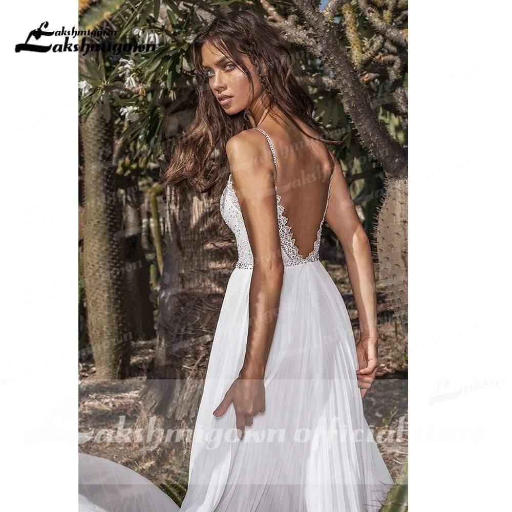 NumberSea Back Open V Neck Lace Chiffon Wedding Dresses