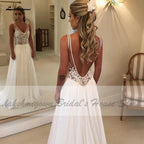 NumberSea Backless A Line Chiffon Wedding Dress Beach Summer