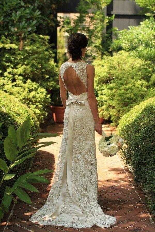 NumberSea Backless A-line Floor-Length Sleeveless Sheath Lace Wedding Dress,MW334