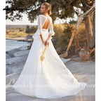 NumberSea Backless Bohemian style Three Quarter Wedding Dresses