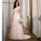 NumberSea Backless Boho A Line Blush Pink Wedding Dress